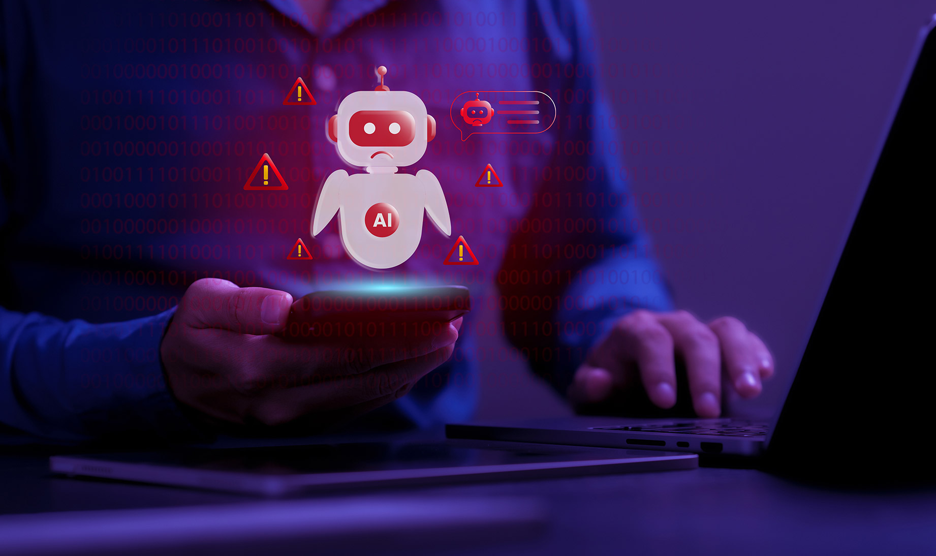robot floating over phone in person's hand